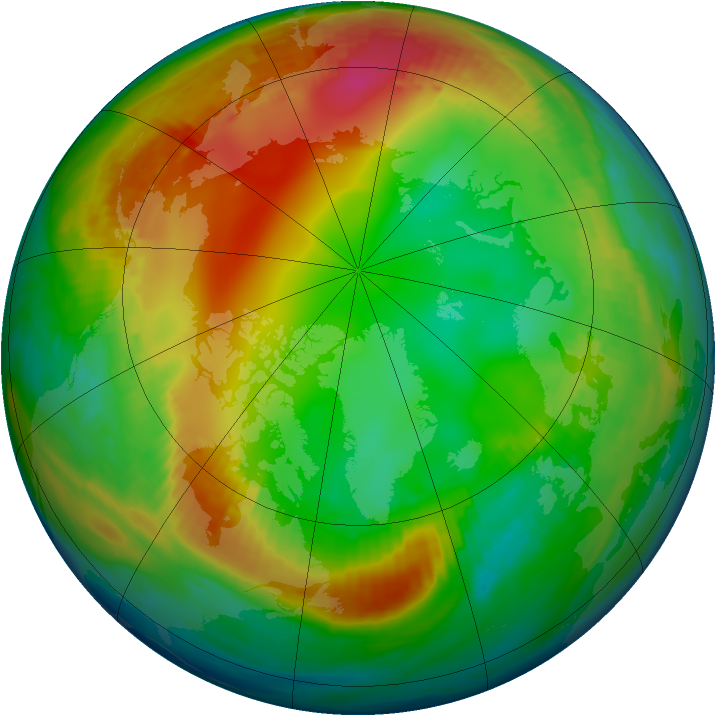 Arctic ozone map for 20 January 1990
